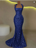 Modest Senior Prom Dresses High Schools Inspiration Mermaid Halter Gold Sequin With Pleated Semi Formal Grad Long Prom Dress For Teens HZ0311