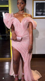 Vintage Mermaid Sweetheart Pink Tulle Slit Floor Length Prom Dress Inspiration Long Prom Dresses HZ0311