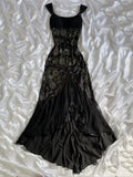 Elegant Mermaid Square Neck Chiffon Black Beaded Bodycon Evening Women Party Dresses Long Formal Prom Dress 16 Birthday Gown HZ0311