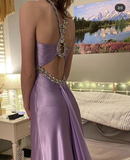 Elegant Purple Beading A-Line Long Formal Party Dress Birthday Dress HZ0427