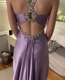 Elegant Purple Beading A-Line Long Formal Party Dress Birthday Dress HZ0427
