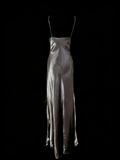 Vintage Fashion Night Aesthetic Sheath Gray Spaghetti Straps 80s 70s 90s College Formal Outfit Long Prom Graduation Dresses HZ0311