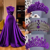 Elegant Mermaid High Neck Satin Grape Evening Women Party Dresses Long Formal Prom Dress 16 Birthday Gown HZ0311