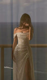 Beige Off Shoulder Mermaid Sequin Long Prom Dresses Elegant Evening Gowns with Slits HZ0311