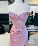 Modest Mermaid Sweetheart Pink Split Prom Dresses Inspo For Teens Formal Dress Party Outfits Prom Gowns HZ0311