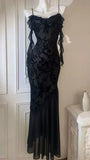 Vintage Mermaid Spaghetti Straps Black Lace Prom Dresses Formal Dress 18th Birthday Outfits Prom Gown HZ0311