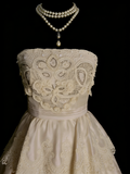 Vintage 70s Ball Gown Strapless Champagne With Appliques Lace Wedding Dress Fairytale Bridal Dresses HZ0311