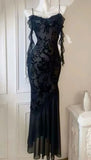 Vintage Mermaid Spaghetti Straps Black Lace Prom Dresses Formal Dress 18th Birthday Outfits Prom Gown HZ0311