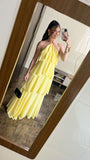 Modest Senior Prom Dresses High Schools Inspiration A Line Halter Yellow Chiffon Semi Formal Grad Long Prom Dresses For Teens HZ0311