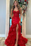 Mermaid Strapless Sequins Lace Appliques Prom Dress 2026 Formal Evening Gowns HZ0311
