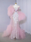 Classy Mermaid Strapless Pink Sequin Prom Dresses Inspo For Teens Formal Dress Party Outfits Prom Gowns HZ0311