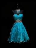 Cute Ball Gown Sweetheart Blue Tiered Short Hoco Outfits Middle School Homecoming Dresses Cocktail Gown HZ0311