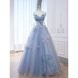 Ball Gowns Prom Dress Women Sweetheart Blue Tulle Long Formal Dance Evening Party Gowns HZ0311