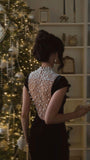 Black Velvet Evening Dress With Pearl Embellishments Party Dress Birthday Prom Dress HZ0311