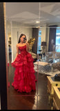 Chic Ball Gown Strapless Hot Pink Lace Long Formal Fancy Prom Evening Dress Dinner Outfits Classy Party Gowns For Teens Girls HZ0311