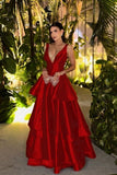 Straps Deep V Neck Sleeveless A Line Long Prom Dress With Pleated Birthday Outfits HZ0311