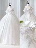 Timeless Women's White Wedding Dress With Long Sleeves Lace for Bride Applique Bride Dress Off The Shoulder Ball Gowns HZ0311