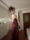 Elegant Halter Burgundy Satin Prom Dress Fashion Aesthetic For Teens Formal Dresses Party Outfits Prom Gown HZ0311