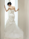 Vintage Mermaid Strapless Sleeveless White Fitted Pleated Long Wedding Dress Bride Gown Wedding Dresses HZ0311