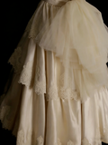 Vintage 70s Ball Gown Strapless Champagne With Appliques Lace Wedding Dress Fairytale Bridal Dresses HZ0311