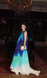 Modest A line One Shoulder Chiffon Multi Ombre Color Green Blue Senior Prom Dresses Long Formal Party Gown HZ0311