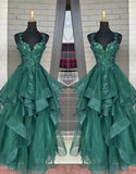 Modest Ball Gown Sweetheart Emerald Green Tulle Lace Appliques Prom Dresses Long Party Dress Evening Dresses HZ0311
