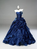 Classy Ball Gown Strapless Navy Blue Long Inspo For Women Girls Formal Party Gowns Long Formal Prom Dresses HZ0311