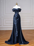 Simple Off Shoulder Satin Burgundy Long Prom Dress, Burgundy Long Formal Dress Party Gown HZ0311
