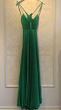 Graceful Spaghetti Strap Green Satin Open Back Prom Evening Dresses Party Gowns HZ0311