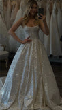 Shiny Wedding Dresses Boho Sweetheart Sequin Spaghetti Strap A-Line Birthday Gowns HZ0311