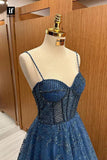 Elegant Spaghetti Strap Sleeveless A-line Tulle Long Prom Dresses Online Prom Gown HZ0311