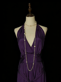 Simple A Line V Neck Purple Senior 80s Prom Dresses High School Long Formal Dress HZ0311