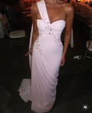 Sexy Mermaid Women's Evening Dresses Sleeveless Prom Gowns Customized One Shoulder Backless Applique HZ0311