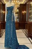 Gorgeous Teal Sheath High Slit Maxi Long Formal Prom Dress HZ0311