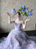 Princess Ball Gown Square Neck Lilac Lace Floral Long Prom Dress Fashion Aesthetic For Teens Formal Dresses Party Outfits Prom Gown HZ0311
