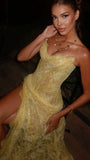 Unique Mermaid Sweetheart Yellow Lace Slit Prom Dresses Long Party Dress 21St Birthday Outfits Graduation Gown HZ0311