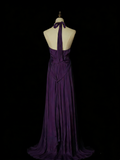Simple A Line V Neck Purple Senior 80s Prom Dresses High School Long Formal Dress HZ0311