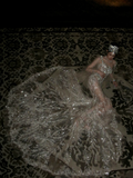 Glittery Mermaid Silver Sequin Long Court Train Wedding Dress With Cape Fairytale Brides Gown Wedding Dresses HZ0311