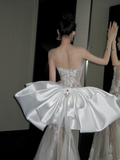 Fairy Mermaid Strapless White Sequin Wedding Dress With Beaded Bow-knot Fairytale Brides Gown Wedding Dresses HZ0311