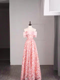 Elegant A line Off The Shoulder Pink Sequin Long Prom Dresses For Teens Evening Outfits Formal Dress HZ0311