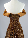 Modest A line Off The Shoulder Sequins College Formal Outfit Long Prom Graduation Dresses For Teens HZ0311
