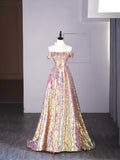 New Ball Gown Strapless Sequins Short Sleeves Long Prom Dresses For High School Teens Girls Formal Bridesmaid Dress HZ0311