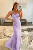 Elegant Sheath-Column Floor Length Tulle Backless Long Prom Dress Party Dresses Online HZ0311