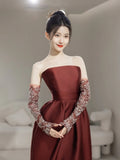 Modest Mermaid Strapless Satin With Gloves For Women Party Dress Long Formal Prom Dresses 22th Birthday Outfits HZ0311