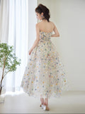Cute Ball Gown Sweetheart Floral Tulle Tea Length Prom Dresses Formal Gowns Inspo Evening Outfit HZ0311