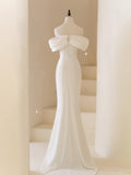 Classic Mermaid Wedding Dresses Off The Shoulder Satin White With Short Sleeves Brides Dress Long Bridal Gowns HZ0311