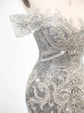 Fairytale Fantasy Art Wedding Dresses Mermaid Off The Shoulder White Sequin With Beaded Bodice Long Brides Dress Fitted Bridal Gowns HZ0311