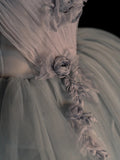 Modest Ball Gown Off The Shoulder Silver Tulle Prom Dresses Inspiration Party Gowns Princess Formal Dress HZ0311