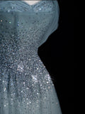 Elegant Ball Gown Off The Shoulder Dusty Grey Tulle Long Prom Dresses For Teens Evening Outfits Formal Dress HZ0311