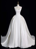 Modest Ball Gown Sweetheart White Satin With Pleated Wedding Dress Long Fairytale Autumn Bridal Dresses HZ0311
